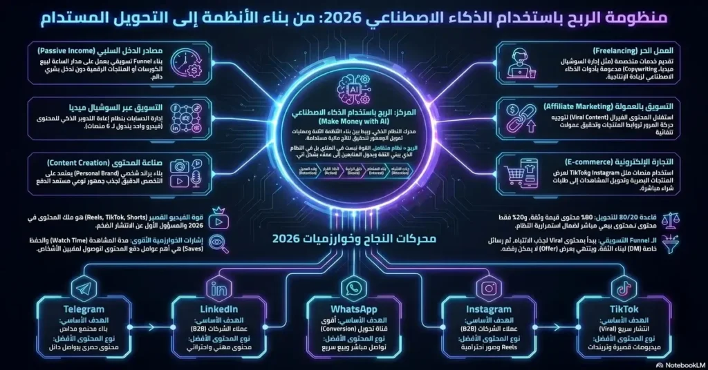 خريطة الربح من الذكاء الاصطناعي تشمل الفريلانس والتسويق بالعمولة وصناعة المحتوى والتجارة الإلكترونية