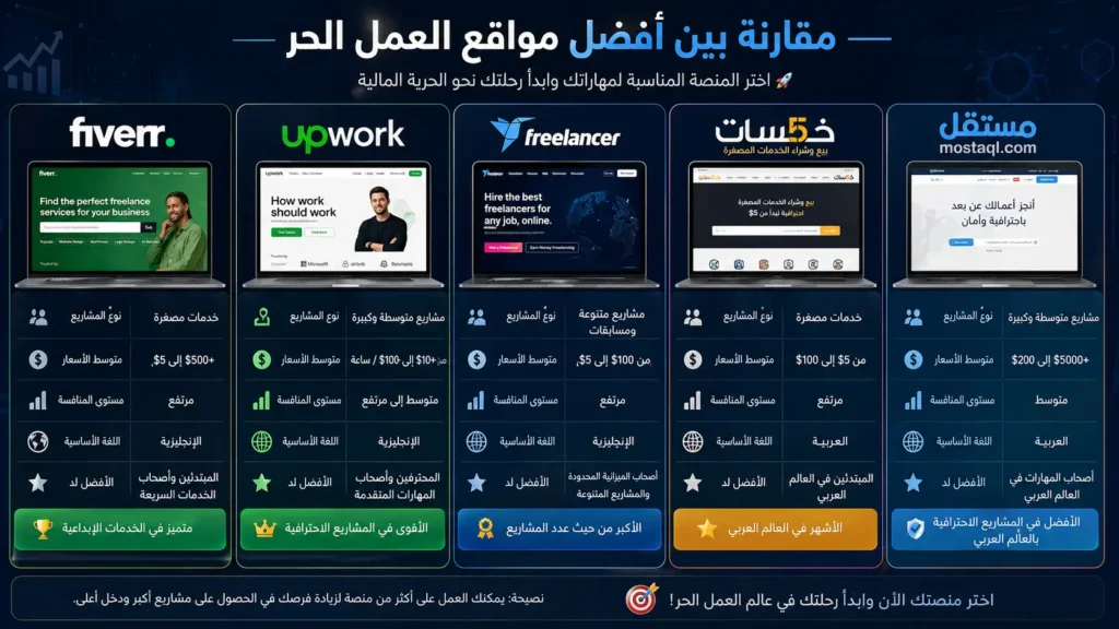 مقارنة بين أفضل مواقع العمل الحر العربية والأجنبية
