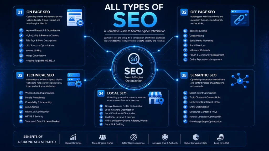 انفوجرافيك يوضح خريطة طريق استراتيجية SEO الكاملة