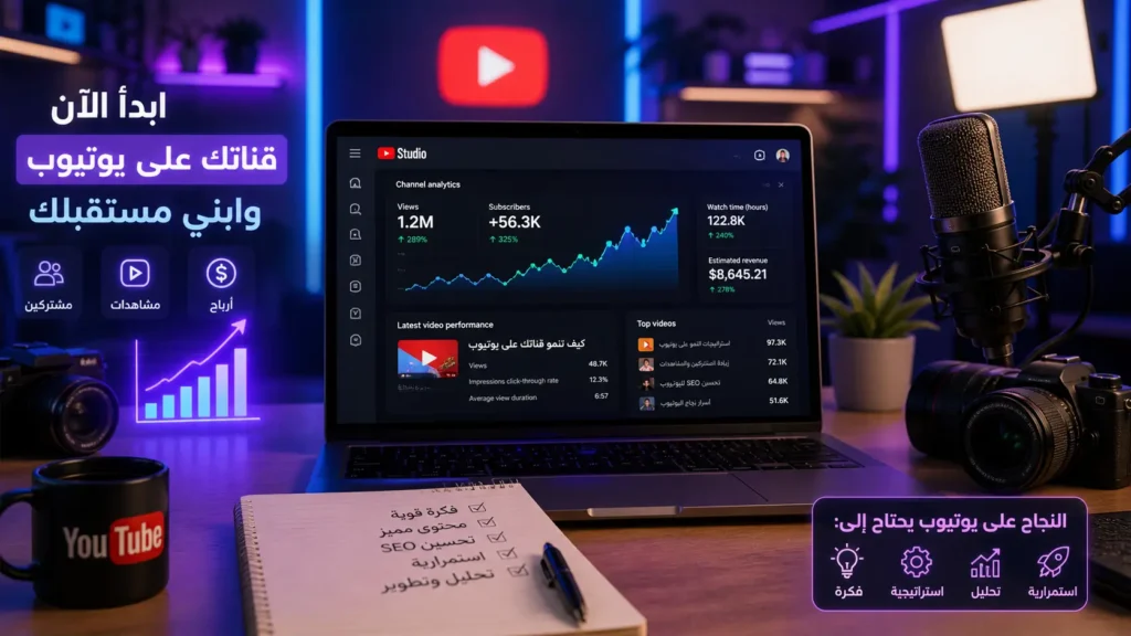 إنشاء قناة يوتيوب ناجحة مع لوحة تحكم تعرض زيادة المشتركين والمشاهدات
