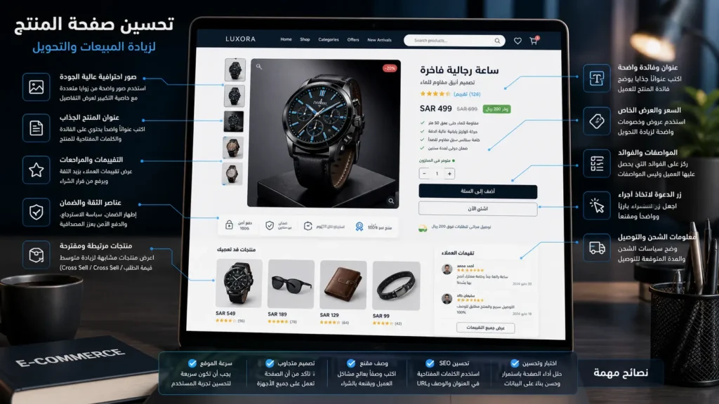 تحسين صفحة المنتج داخل متجر إلكتروني احترافي لزيادة المبيعات والتحويل