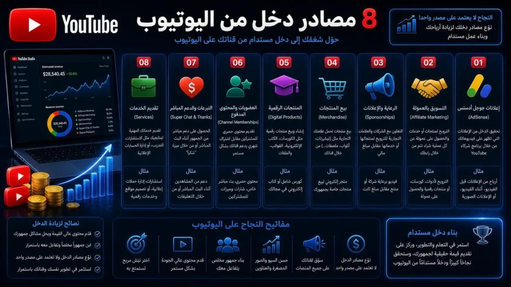 مصادر الربح من اليوتيوب